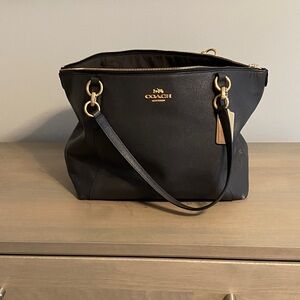 Coach Navy Leather Shoulder Bag with Gold Accents